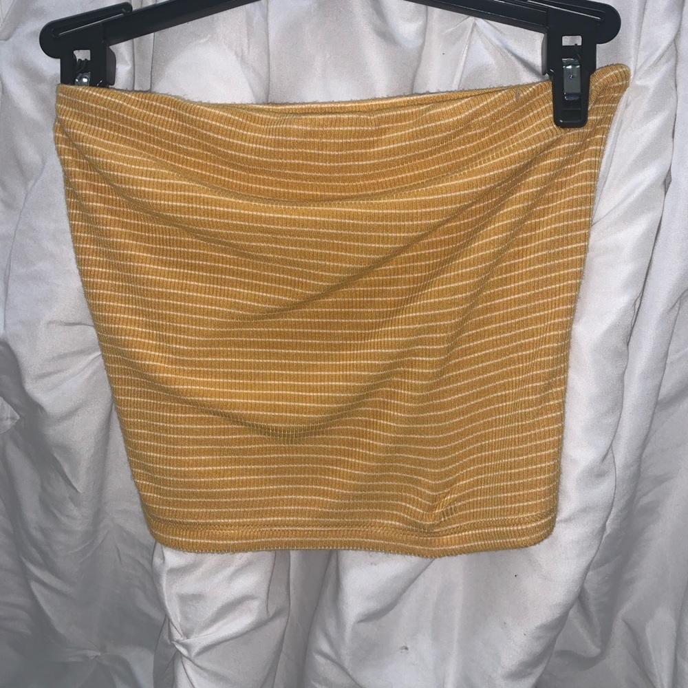 Yellow and white striped tube top